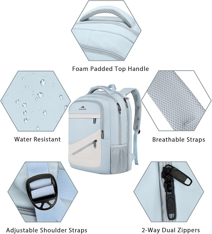 MATEIN 30 L Large Laptop Backpack, Stylish Lightweight Nursing Teacher Work Backpack with Anti Theft Pocket, College Travel Comupter Bag Soft and Comfortable for Daily, Blue Beige