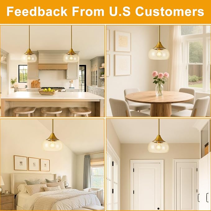 Modern Pendant Lights for Kitchen Island, Gold Pendant Light Fixtures with 8.5" Clear Glass Shade, Industrial Hanging Pendant Lights Fixture for Kitchen Island Dining Room Bedroom Entryway 1 Pack