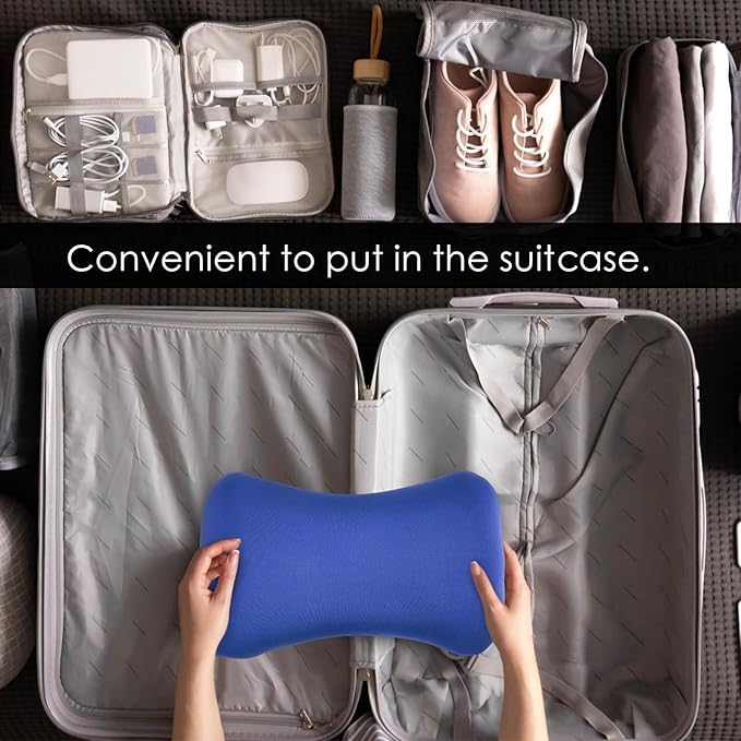 Thyle 2 Pack Bead Neck Pillow Small Bone Shape Neck Support Cushion for Bed Sofa Travel Soft Pillow for Home Sleeping Headrest and Lumbar Support(Black,Blue)