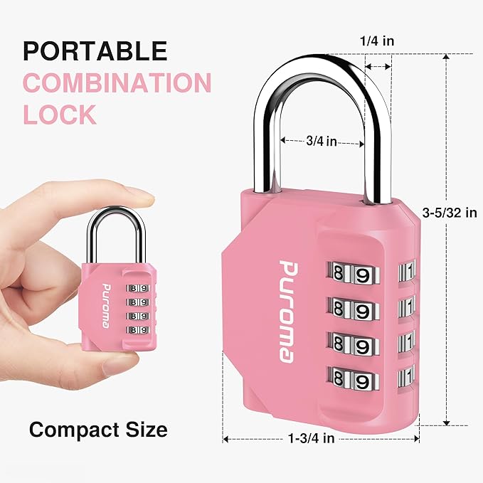Puroma 4 Pack Combination Lock Multicolor for Locker 4 Digit Outdoor Waterproof Padlock for School, Gym, Sports, Fence, Toolbox, Gate, Case, Outdoor, Hasp Storage