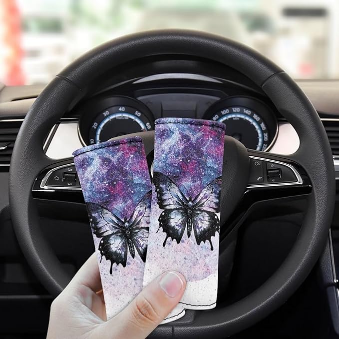 BIGCARJOB Purple Butterfly Luggage Handle Wrap Set for Women Girls Luggage Accessories Set 2 Pieces Butterfly Print Suitcase Handle Sleeve Cover Identifier Travel Bag Wraps