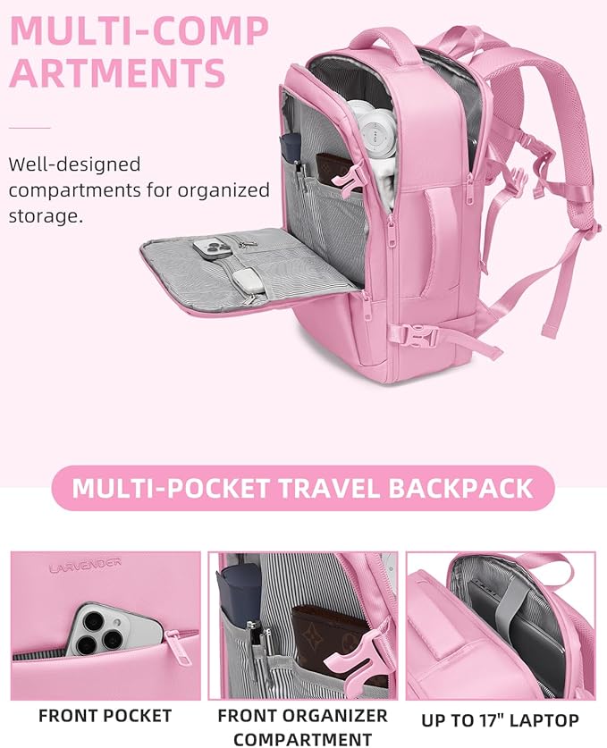 LARVENDER Carry on Luggage 22x14x9 Airline Approved, Expandable 20 Inch Hardside Large Suitcase with Wheels TSA Lock, Lightweigh PC+ABS Travel Carry-on Suitcases for Women and Men, Peach Sparkling