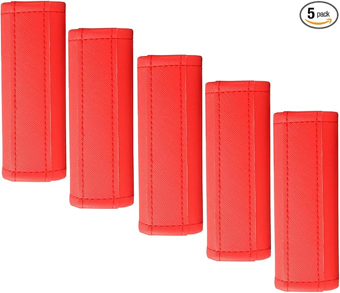 Luggage Handle Wrap 5 Pack-Leather Luggage Handle Wraps for Suitcase/Handbag/Duffel Bag/Car Bright Luggage Identfier/Handle Covers/Grips Luggage Accessories for Travel 3.0 (Red)