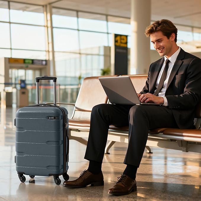 Coolife Carry On Luggage 22x14x9 Airline Approved Hardside PC+ABS Suitcase with TSA Lock, Lightweight Rolling Travel Luggage with Spinner Wheels(Teal, 20in)