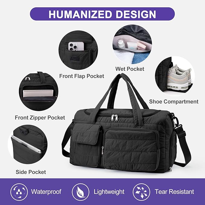 Small Gym Bag for Women, Travel Duffle Bag Carry On Weekender Bag with Shoe Compartment