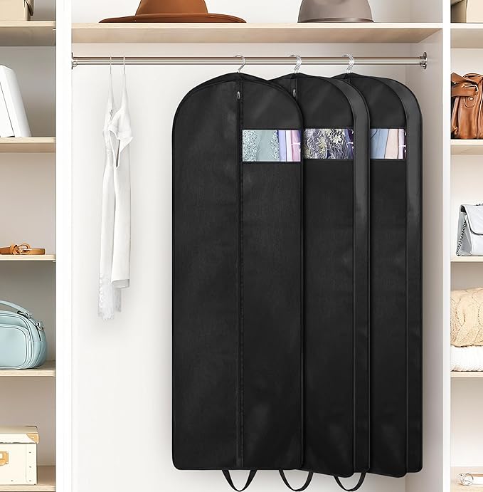 KIMBORA 65" Dress Garment Bags for Hanging Clothes Travel, Gusseted Garment Bags for Closet Storage with Handles for Long Gowns, Coats（3 Packs）