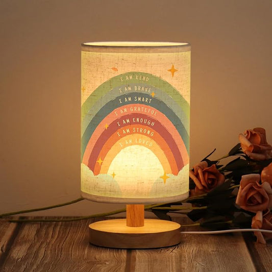 WSYEAR Boho Rainbow Inspirational Lamp, Classroom Desk Lamp Rainbow I Am Kind Daily Affirmation Decor for Home Bedroom Living Room Office