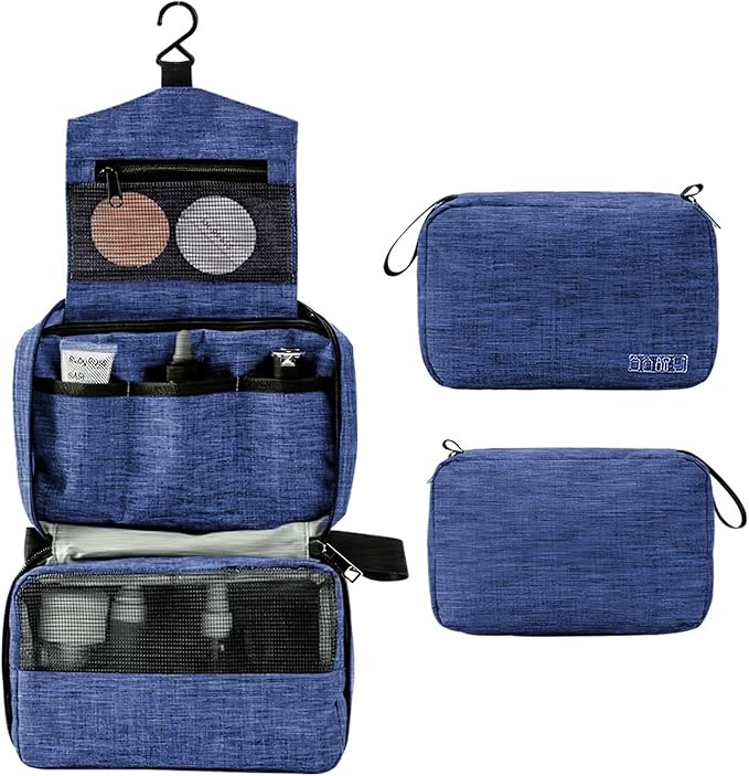 Travel toilet bag is used to store toiletries, Suitable for short-term travel use hanging toilet bag (Navy blue)