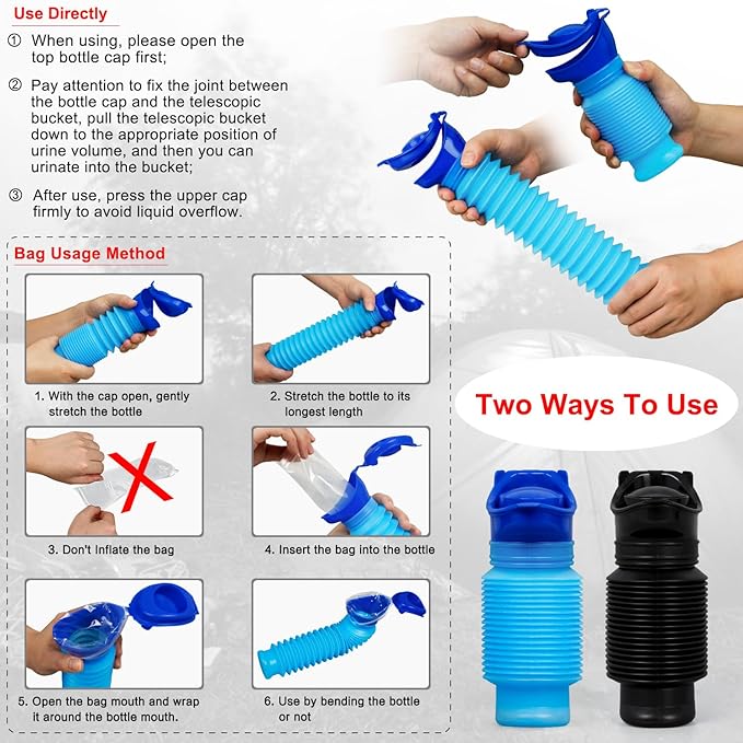 Pee Bottles For Men,Collapsible Urine Bottle With Disposable Replacement Bags,Car Pee Bottle For Men And Women,750ml,Leakproof, Emergency Urinal For Road Trips,Traffic Jams And Camping
