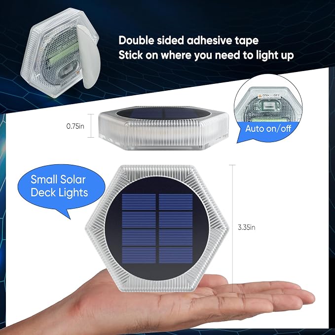 YiLaie Blue Solar Dock Deck Step Flat Stair Lights for Outside 6 Pack | Stick on Driveway Lights Solar Powered Outdoor Waterproof for Patio Post Concrete Pathway Walkway Warning Auto ON/Off