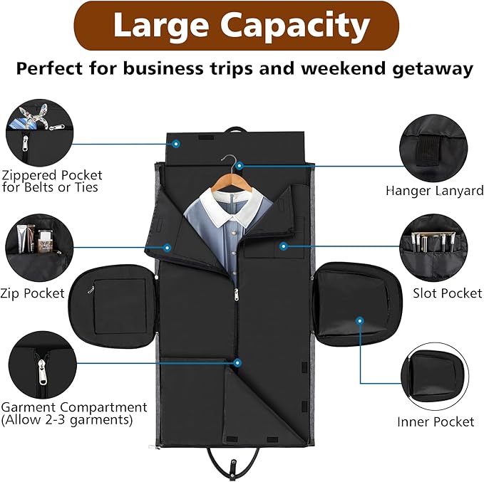Convertible 2-in-1 Garment Bags for Travel, 50L Carry On Garment Duffle Bag With Shoe Compartment Large Weekender Bag for Women Men Hanging Suitcase Suit Travel Duffel Overnight Bags