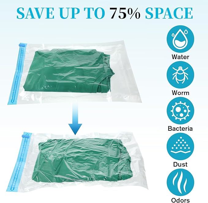 4 PCS Roll up Compression Bags, 19 X 14" Vacuum Travel Bag, Roll-Up Space Saver Bags for Travel, Vacuum Seal Storage Bag for Packing Clothing Suitcases Luggage Home Organizers, No Pump Needed