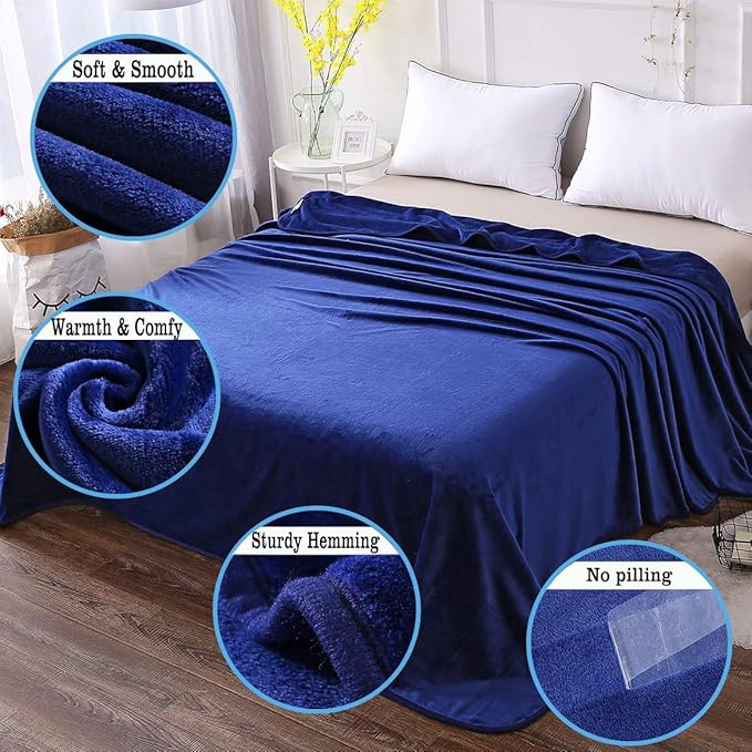 Soft Travel Size Blanket All Season Warm Fuzzy Microplush Lightweight Thermal Fleece Blankets for Couch Bed Sofa,Throw,50x61 Inch,Royal Blue