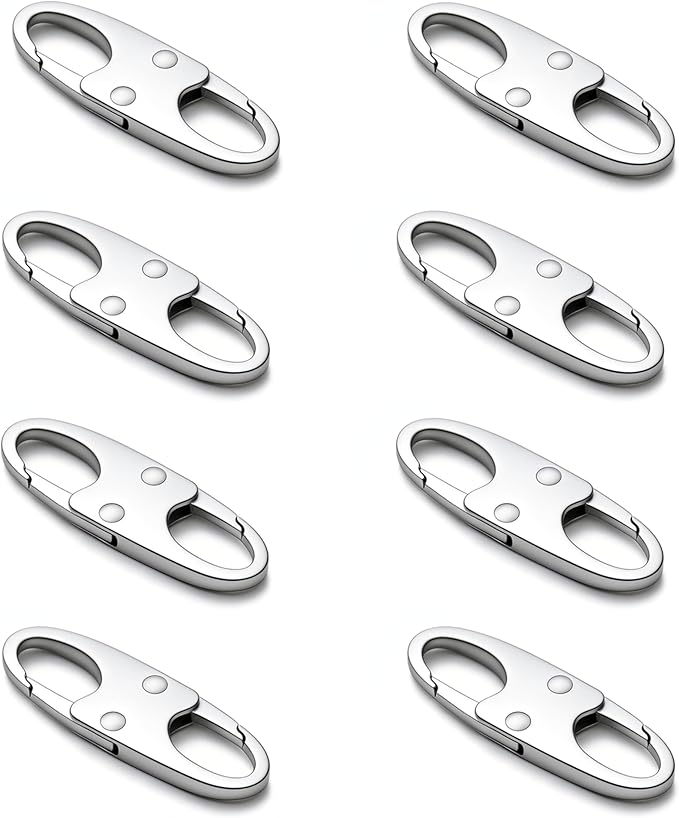 zelin Anti Theft Zipper Clips Double Opening Small Carabiner Clips, 8Pcs Elegant Zinc Alloy Zipper Pull Replacement for Travel, Commuting and Camping (Frost Silver)