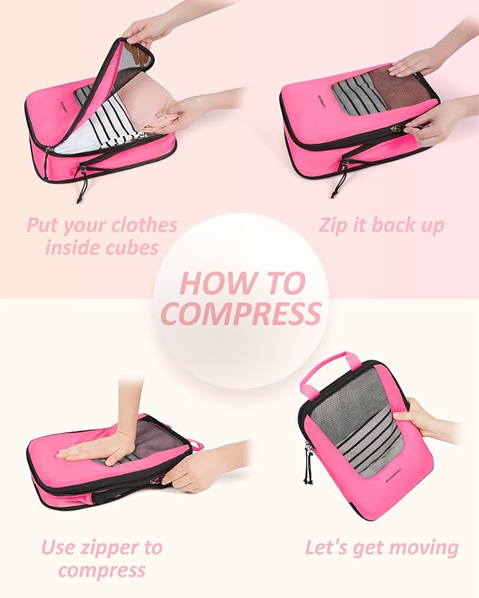 BAGSMART Compression Packing Cubes for Travel, 6/5/4set Lightweight Packing Organizers, Summer Travel Essentials Suitcase Organizer Bags Set