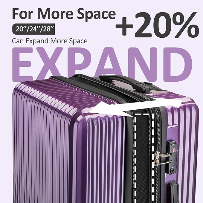 Cheched 22 inch Luggage with Spinner Wheels, Lightweight PC+ABS Hard Shell Suitcases, Expandbale Storage & TSA Aprovel Lock (22.2×15.2×10.4inch)