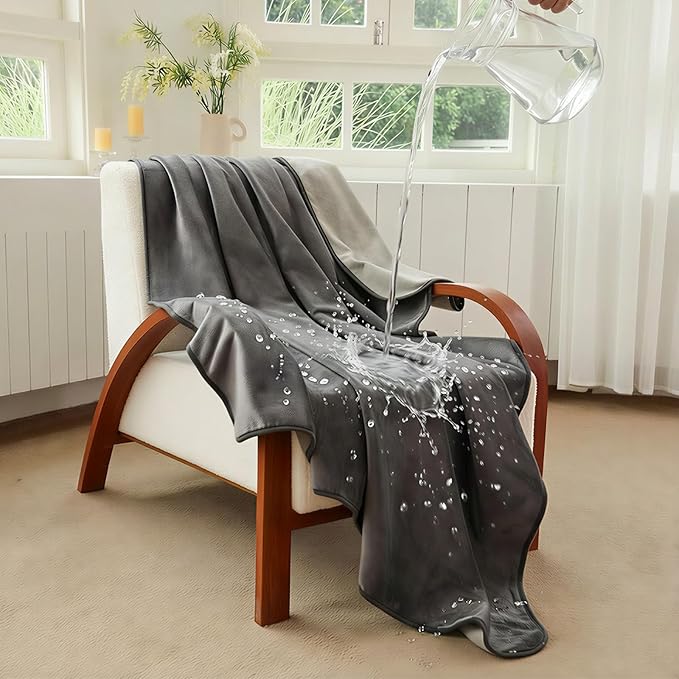 NANPIPER 100% Waterproof Blanket for Sofa, Reversible Fleece Love Blanket, Spill-Proof Dog Throw for Camping, Travel, Dark Grey/Light Grey 40x60 inches
