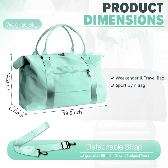 Grass Weekender Travel Bag - Small Gym Bag for Men & Women, Overnight Bag with Trolley Sleeve, Airplane Travel Essentials