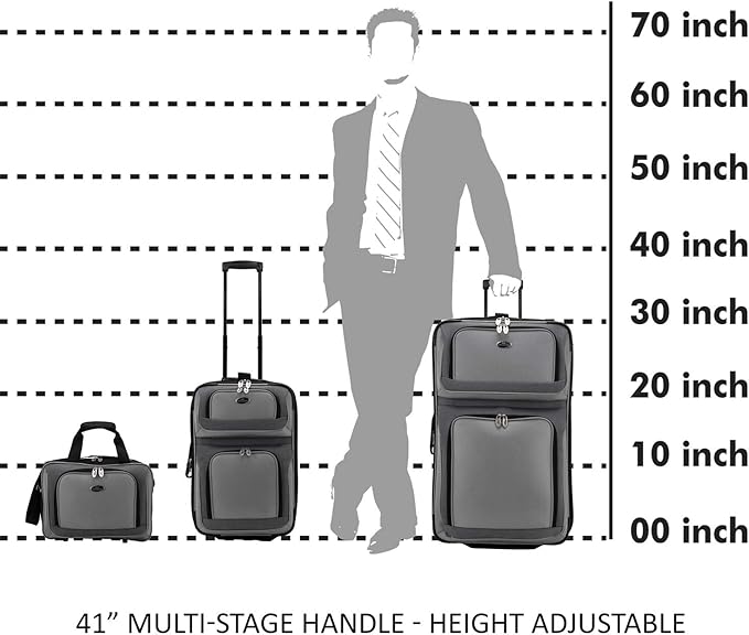 U.S. Traveler New Yorker Lightweight Expandable Rolling Luggage, Gray, 3-Piece Set