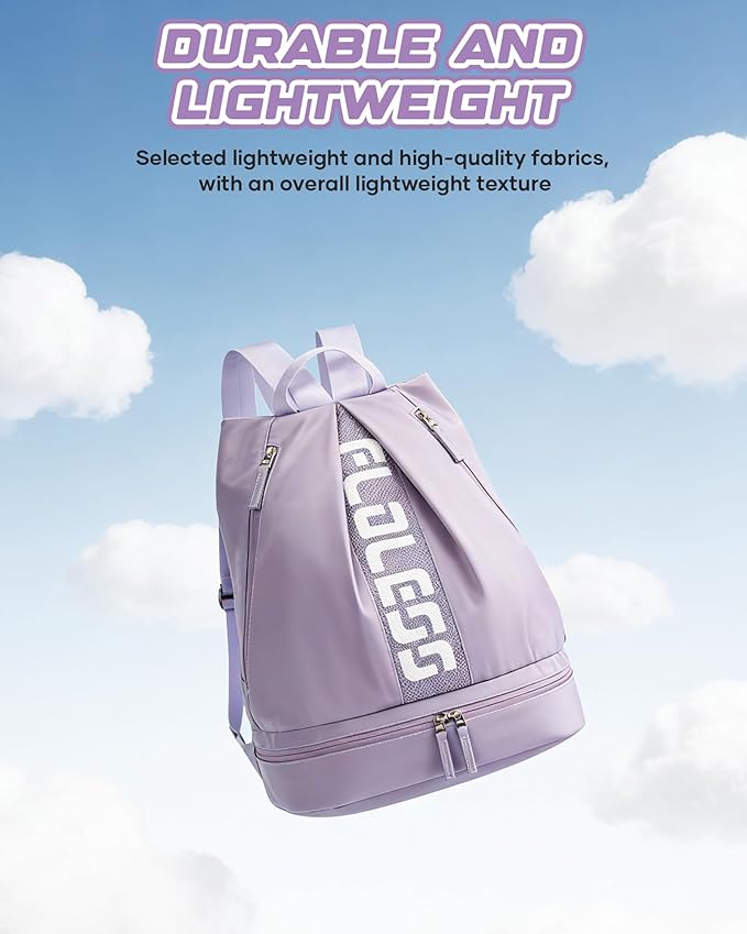 Gym Backpack for Women with Shoe Compartment, Sport Backpack Casual Daypack for Girls, Small Cheer Bag Outdoor Leisure, Purple