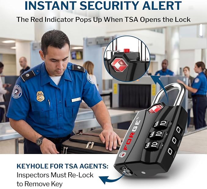 Forge Open Alert TSA Approved Luggage Locks - 3 Digit Combination, Easy Read Dials, Zinc Alloy Body - Ideal Travel Lock for Luggage, Suitcases, Bags & Toolboxes (4 Color Locks #2)
