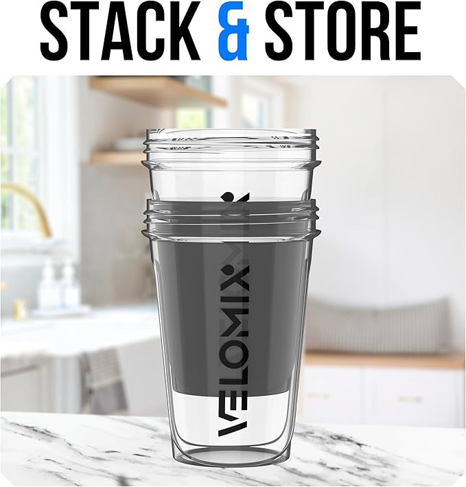 VELOMIX -2 Pack- 20 oz Protein Shaker Bottles for Protein Mixes - 2x Wire Whisk | Leak Proof Shaker Cups for Protein Shakes and Pre Workout | Protein Shaker Bottle Pack (Clear Prime)