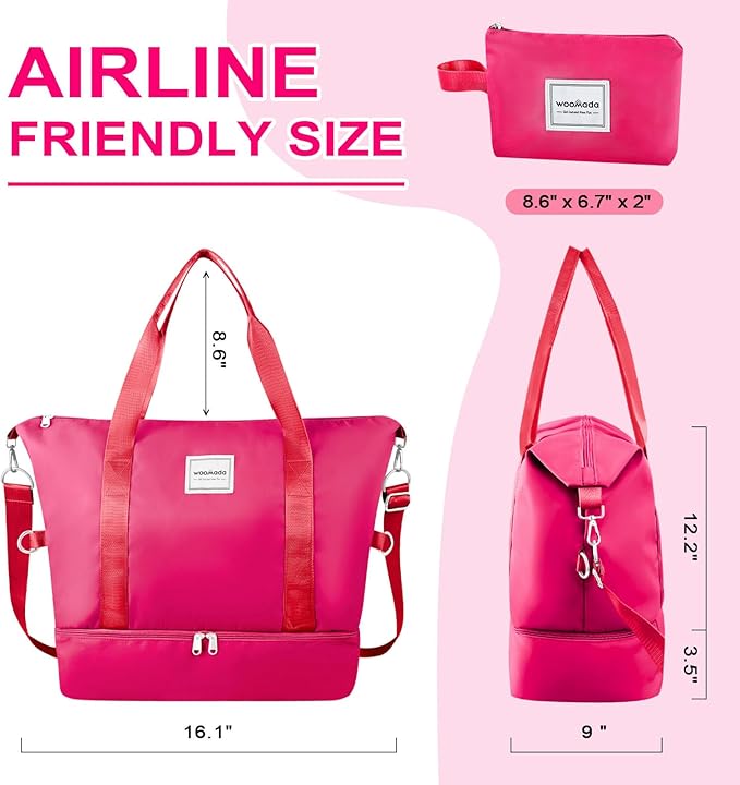 WOOMADA Weekender Bag for Women, Travel Duffel Bags with Shoe Compartment & Wet Pocket, Personal Item Bag for Airlines