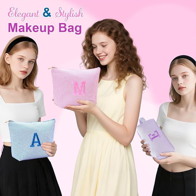 Personalized Initial Makeup Bag,Toiletry Travel Cosmetic Bag,Trendy Stuff for Teen Girls and Women,Holiday & Birthday Gift,2 Pack (S, Pink)