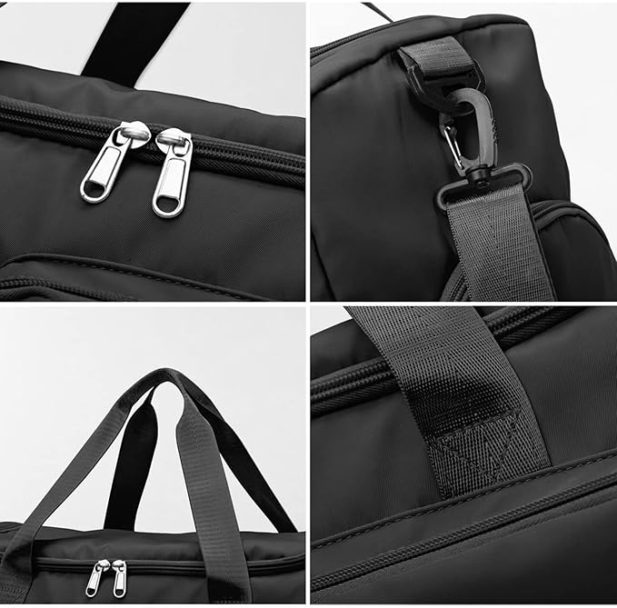 Sports Gym Duffel Bag with Shoes Compartment and Dry Wet Separated Pocket for Men and Women - Overnight Weekender Training Handbag Yoga Bag - Black