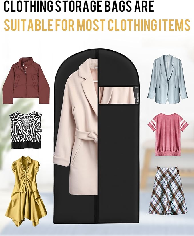 Garment Bags for Hanging Clothes (43'' x 24'' set of 10) Zipper Suit Bags for Travel with Clear Window Durable PEVA Dress Bags