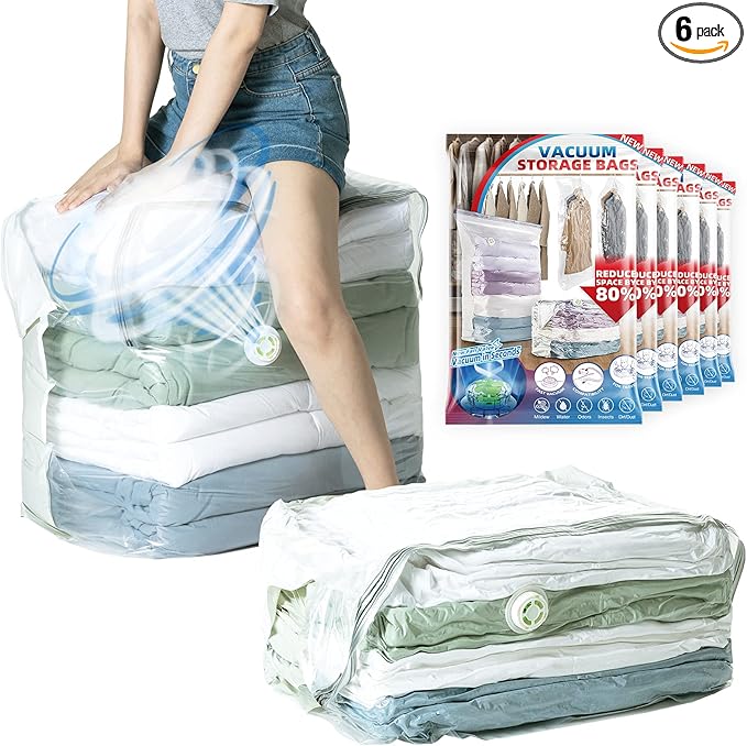 TAILI 6 Pack Vacuum Storage Bags, Extra Large Cube (40x28x18x18 Inch), Supe Jumbo Vacuum Seal Bags for Comforters, Blankets, Bedding, Sweater, Space Saving, Closet Storage, Cream