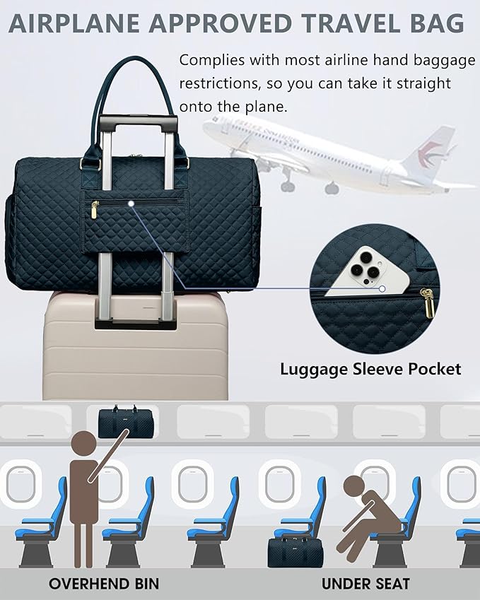 Women Weekender Travel Duffle Bag: Travel Duffel Overnight Bags with Shoe Compartment Large Carry on Tote with Toiletry Bag Weekend Traveling Yoga Gym Hospital Bag for Women with Wet Pocket