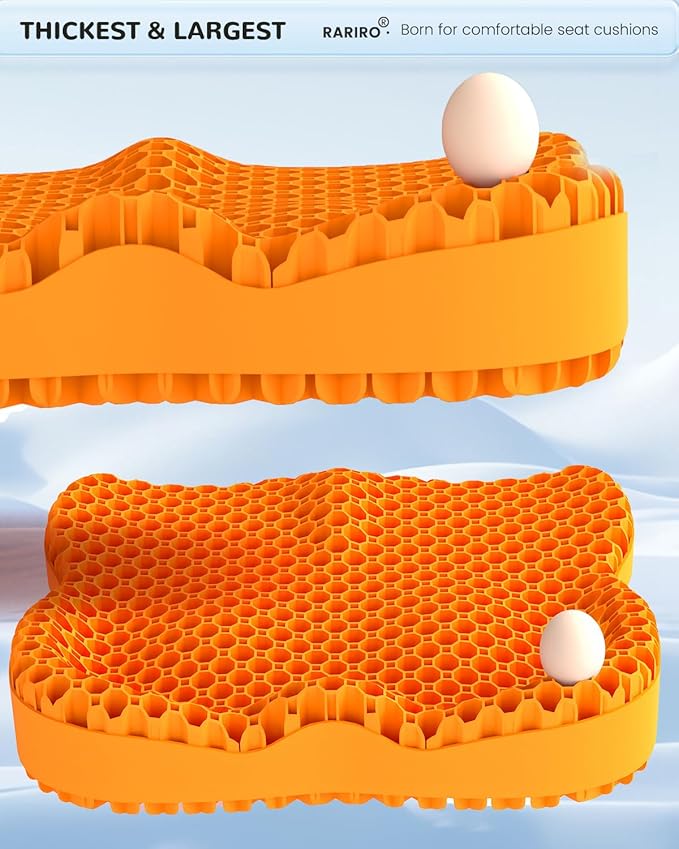 Enlarged 19.7" Gel Seat Cushion, Egg Gel Chair Pads for Wheelchair Pressure Coccyx Sciatica Pain Relief, Cooling Desk Seat Cushion for Kayak, Car, Office Chair Long Sitting[Orange]