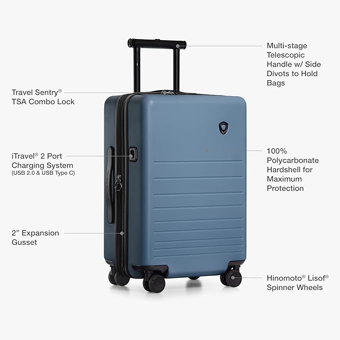 Traveler's Choice Markham Hardside Expandable Luggage with Double Spinner Wheels, Carry-On 21-Inch Suitcase, TSA Lock, 21-Inch, Navy