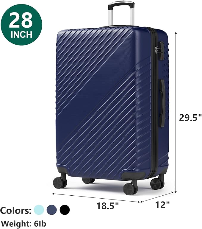 28 Inch Checked Luggage, ABS Hardside Suitcase with Spinner Wheels, TSA Security Lock, Lightweight Large Luggage for Women, Men, Expandable Travel Suitcase for Business, Road Trips & Family Vacations