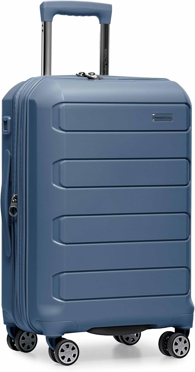 Traveler's Choice Pagosa Hardshell Expandable Luggage with Spinner Wheels, Slate Blue, 22-Inch Carry-on