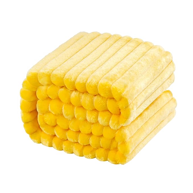 NTBAY Plush Flannel Twin Bed Blanket, 60X80 Inches Soft and Warm Lightweight Blanket with Striped Texture Bed Blanket for Couch Sofa Bed All Seasons, 60"x80", Yellow