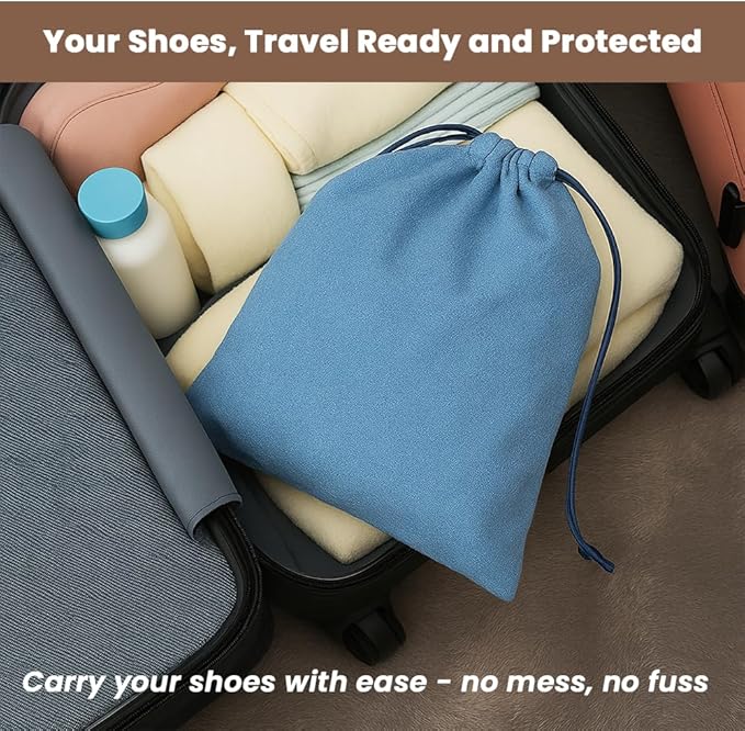 LFH Cotton Rich Shoe Storage Bags with Drawstring, Dustproof Breathable Reusable Organizer, Perfect For Travel, Dorm, Hotel, College, Gym, Easy to Carry, Machine Washable 8"x17" (Pack of 2) - Sky Blue