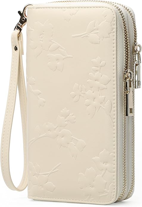 yiijay Womens Wallet RFID Blocking Large Capacity Vegan Leather Double Zip Wristlet Wallet Card Holder Travel Ladies Clutch