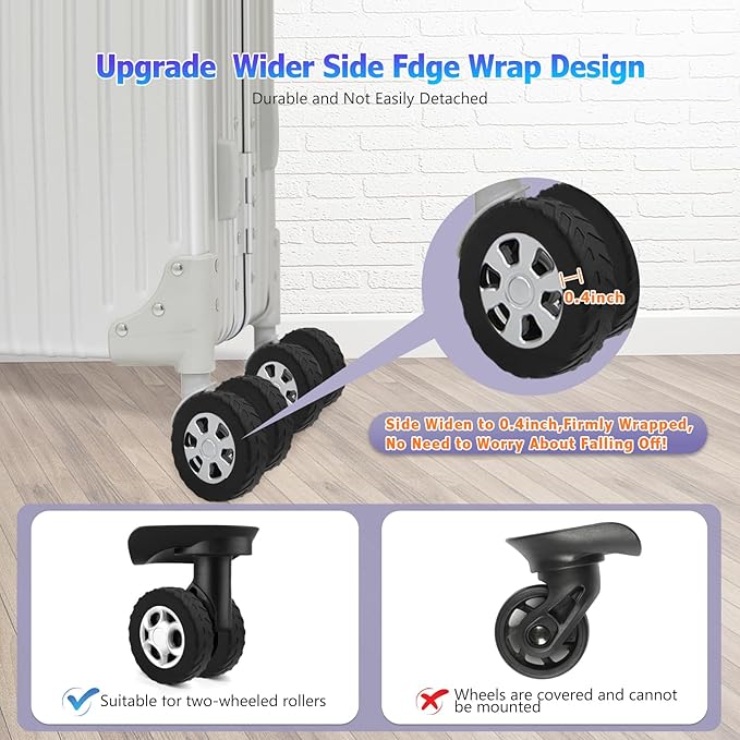 UMUST 8Pcs Luggage Wheel Covers,Silicone Suitcase Cover for 2-2.4'' Spinner Wheel, Carry On Luggage Wheels Protector,Upgrade Suitcase Wheels Protective,Essential Travel Accessories（Black）