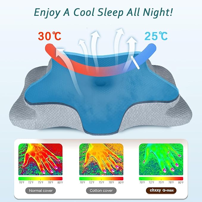 Cervical Neck Pillow for Pain Relief Sleeping, Memory Foam Pillows, Ergonomic Side Sleeper Pillows, Cooling Orthopedic Neck Support Pillow for Back Stomach Sleepers-Queen Size Blue&Grey