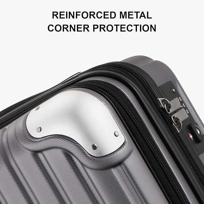LEVEL8 Grace Carry on Luggage, 20 Inch Expandable Hard Shell Suitcase with Wheels, Abs+Pc Harshell Spinner Luggages with Tsa Lock, Travel Bag for Women Men, Grey
