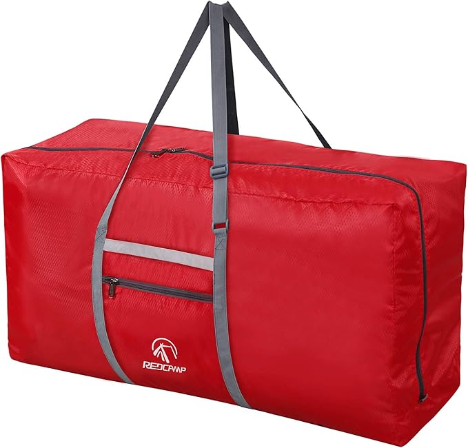 REDCAMP Foldable Extra Large Duffle Bag 100L/31 Inch, Lightweight Travel Duffel Bag with Adjustable Strap for Men Women,Red