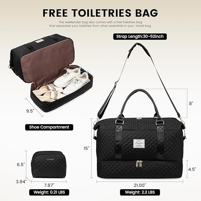 LOVEVOOK Travel Duffle Bag,Weekender Bags for Women with Shoe Compartment，Carry on Overnight Bag with Toiletry Bag,Gym Duffel Bag with Wet Pocket, Hospital Bags for Labor and Delivery