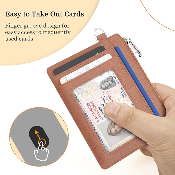 Hancynir Slim Wallet Women Credit Card Holder Minimalist Brown Vintage RFID Small Mini Card Case Front Pocket PU Leather Thin Travel Zipper Coin Cash ID Window Girls Wallet Gifts