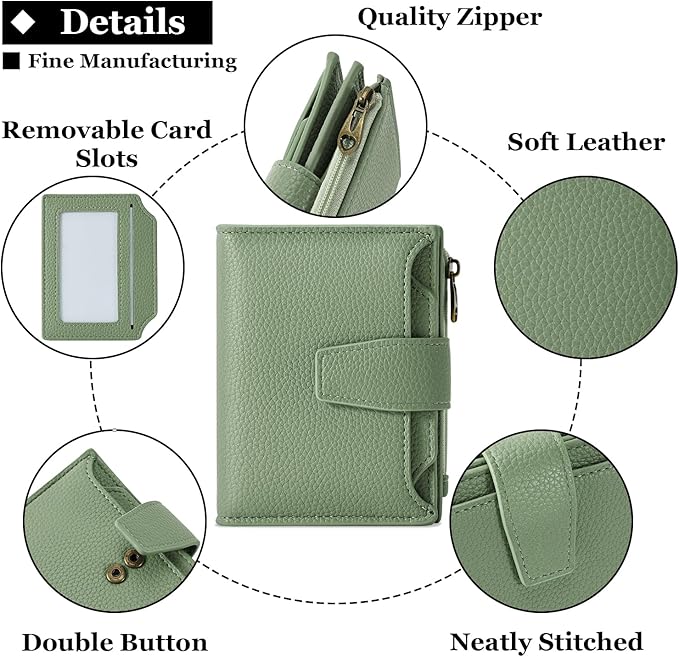 Airkit Small Wallet Women RFID Blocking Soft Leather Bifold Compact Card Holder Wallet for Women with Zipper Coin Pocket 4 ID Window
