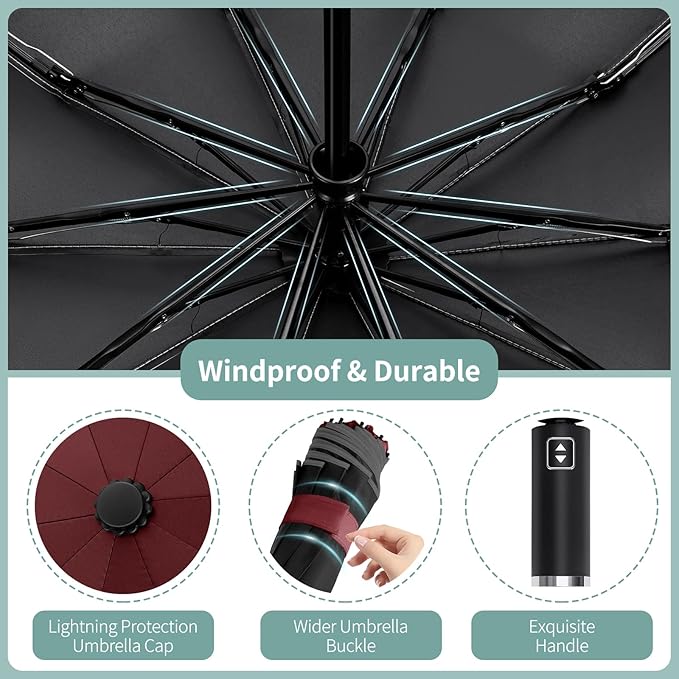 Seniny Inverted Travel Umbrella, Automatic Umbrellas for Rain, Windproof Compact Umbrella with Reflective Stripe, Folding UV Umbrella Sun Umbrella, Portable Large Umbrella for Backpack, Lightweight