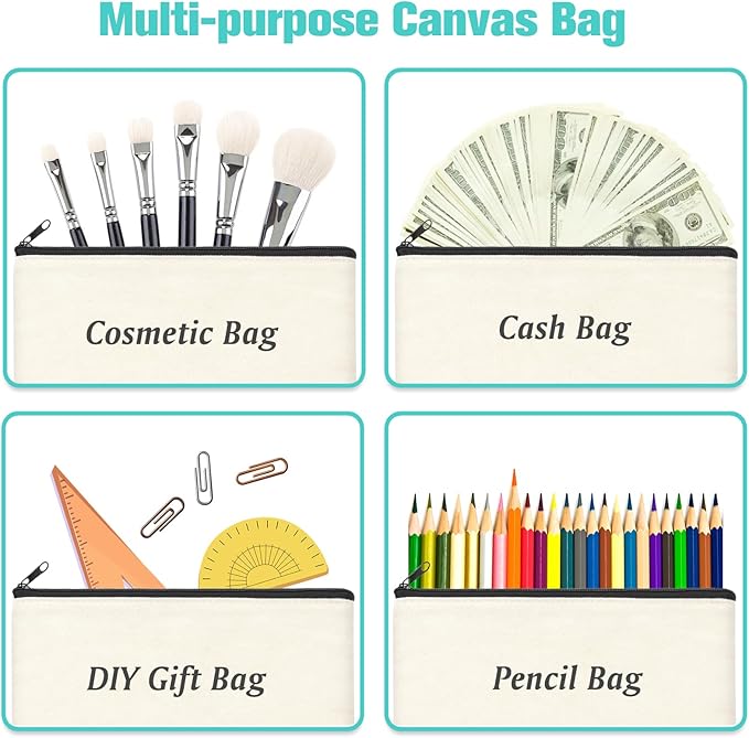 ZeeDix Canvas Pouch- Multi-purpose Cosmetic Bag with Zipper, DIY Craft Canvas Zipper Pouch Blank Makeup Bags Bulk Travel Toiletry Bag for Storage (8.3 x 5 inches)