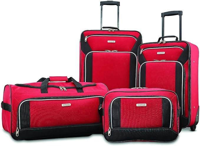 American Tourister Fieldbrook XLT Softside Upright Luggage, Red/Black, 4-Piece Set (BB/DF/21/25)