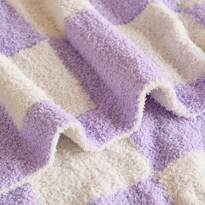 Checkered Blanket, Cozy Soft Throw Blankets for Couch Bed, Fluffy Plaid Lightweight Comfy Travel Picnic Blanket Gifts for Sofa Chair Living Room Camping (Lavender Purple, Throw 50"x60")